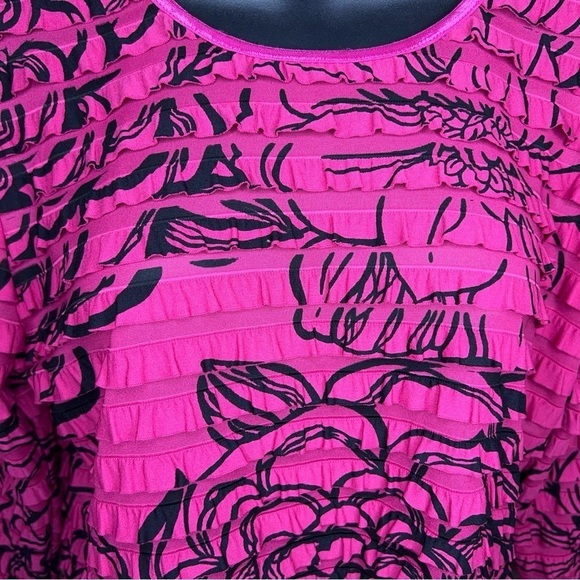 MEDIUM ERIN LONDON PINK BLACK VINTAGE TOP RUFFLE STRETCH - Picture 2 of 12
